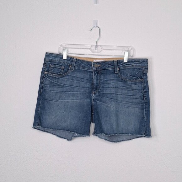 Paige Jimmy Jimmy Shorts Denim Sz 32 Cut offs Jean 4.5 in Frayed Distressed - Picture 1 of 16